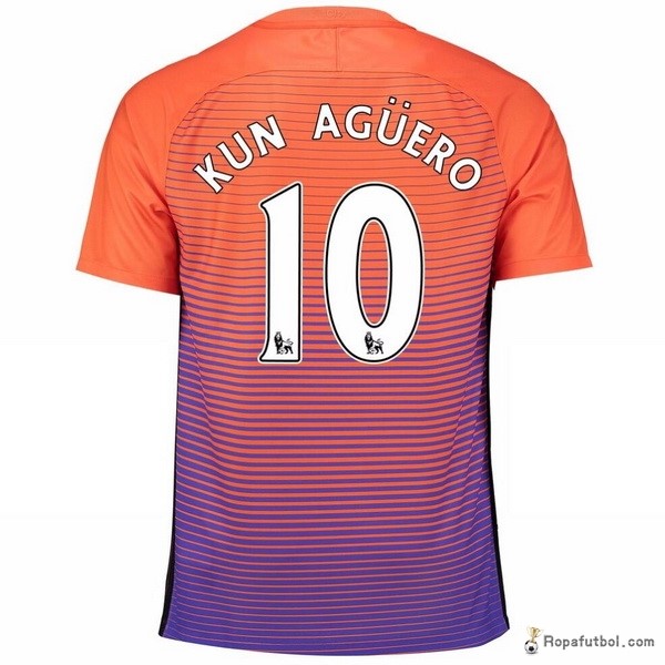 Camiseta Manchester City Replica Tercera Ropa Kun Aguero 2016/17 Naranja